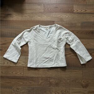 Madewell Cream V-Neck Textured 3/4 Sleeve Top